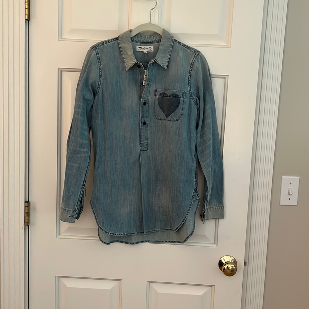 Madewell Denim Popover Shirt with Heart, size S